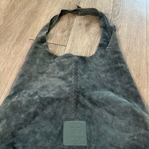 Haute Hippie Large Roomy Boho Suede Blue Leather Hobo Tote Bag